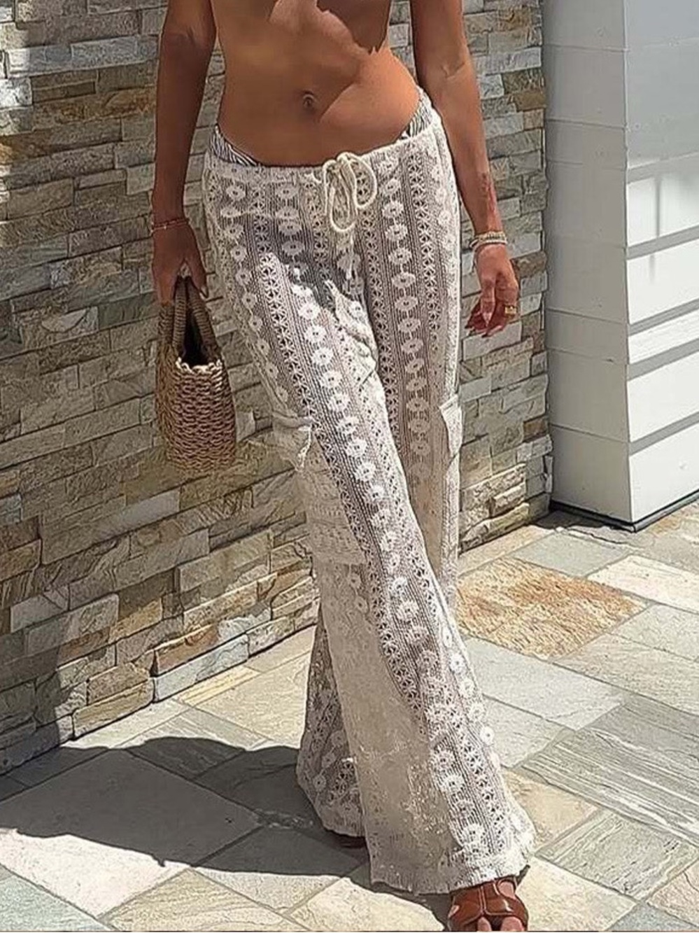 12th Tribe Amore Beige Crochet Cargo Pants XS
